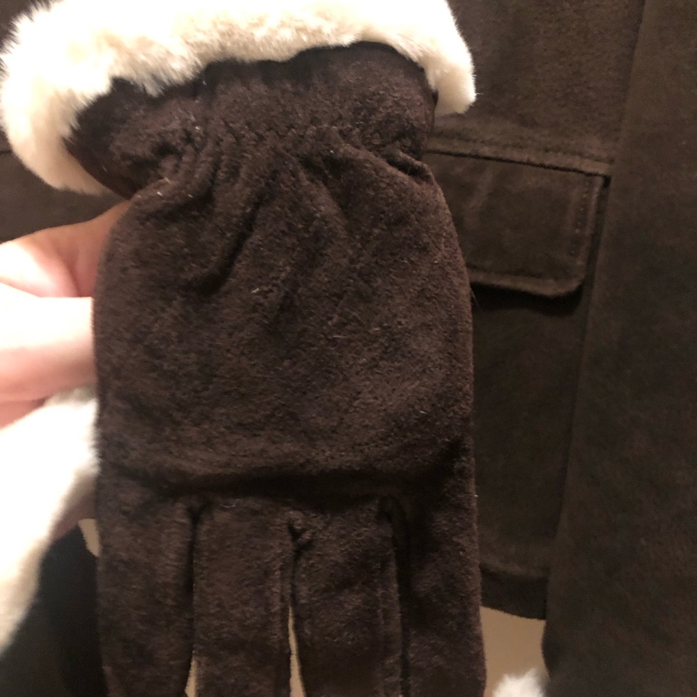 Maxima Dark Brown Teddy Jacket with White Trim - Picture 9 of 10